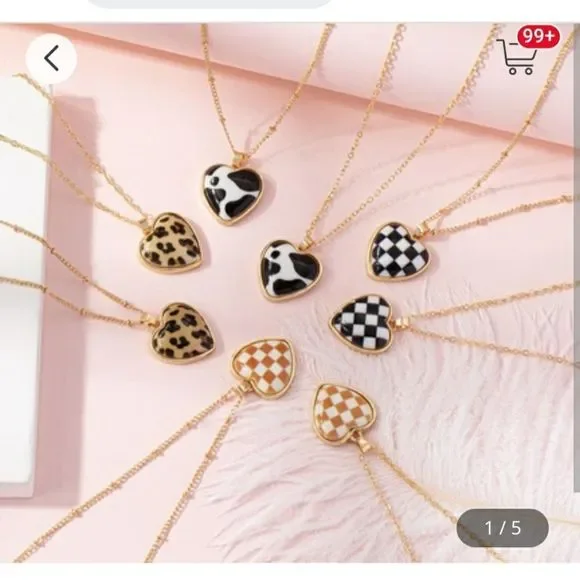 SEE NEW LISTING Checkerboard Heart Pendant Necklace - Picture 3 of 6